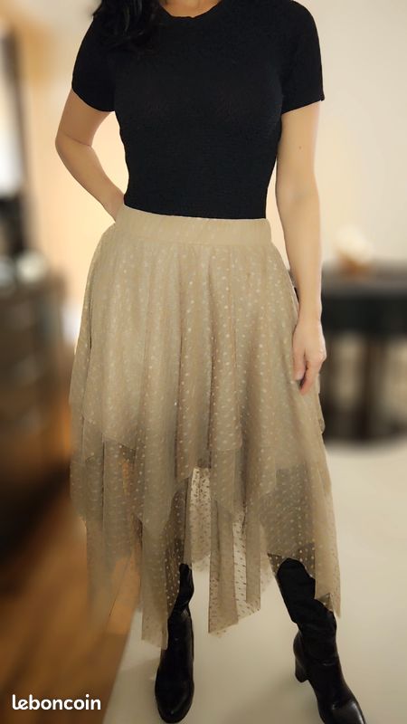 Jupe asymétrique tulle beige NEUVE ÉTIQUETTE Vila 38 40 (image 5)