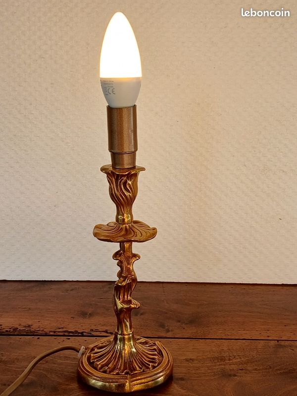 Pied de lampe en bronze doré vintage style rococo ou Louis XV (image 10)
