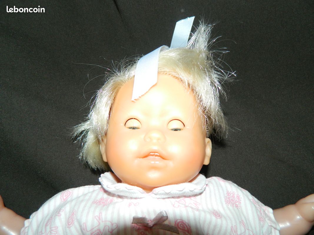 Vintage Poupée COROLLE 8 Bébé rigide articulé combinaison rose bonnet