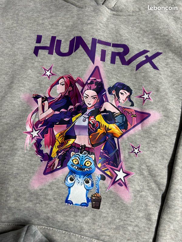 Survêtement K-Pop Demon Hunters - Sweat à Capuche Violet + Pantalon Noir - Tissu Doux, Taille élastique