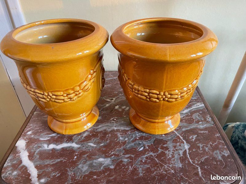 2 petits vases Médicis poterie émaillée jaune (image 2)