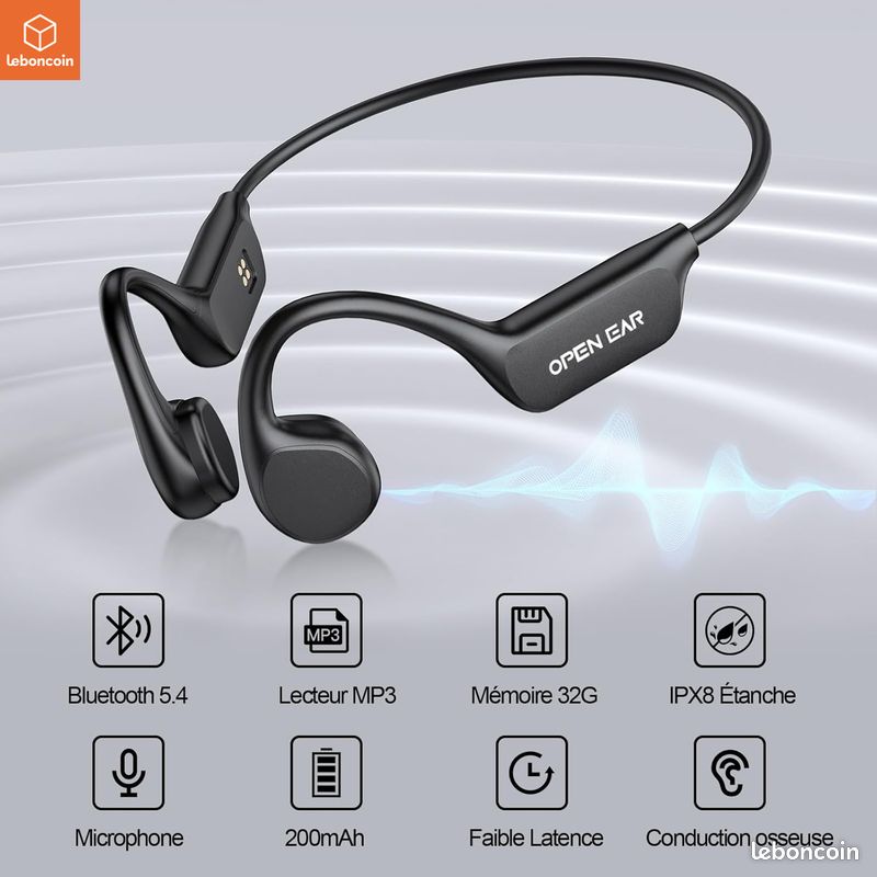 Écouteurs à Conduction Osseuse Bluetooth - Étanches IPX8, Lecteur MP3 Etanche Ipx8 Memoire De 32 Go Ecouteurs Hifi Avec Crochets D Oreilles Et Micro Pour La Natation P17165005