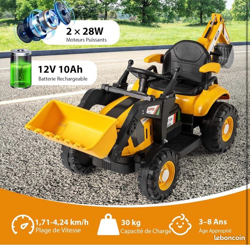 Tout neuf 4 en 1 Tracteur pour Enfant avec 6 Roues, Remorque Amovible, Pelle, Seau, Télécommande, LED et Musique, 3 Ans+, Jaune (image 9)