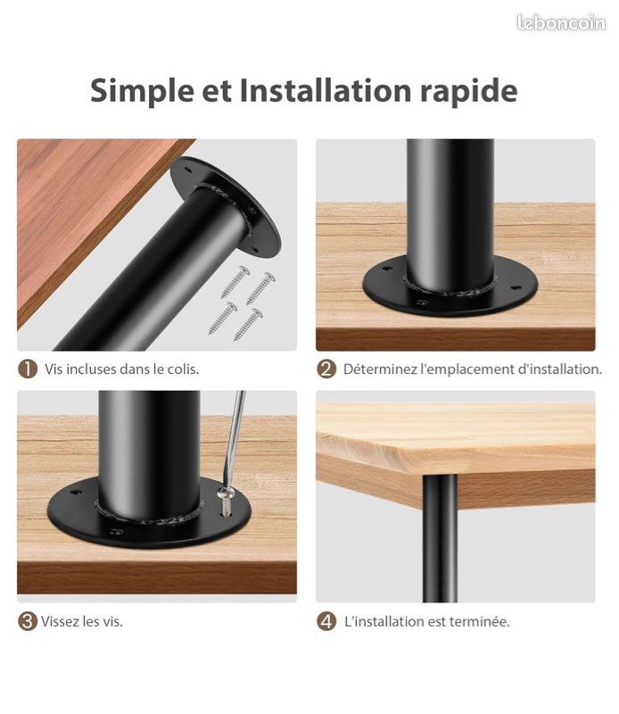 4 Pieds de Meuble Acier Noir (image 4)