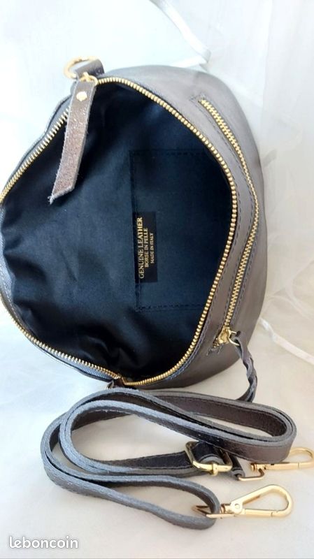 Sac banane cuir gris et porte cartes assorti neuf (image 4)