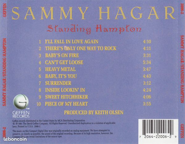 CD SAMMY HAGAR "standing hampton" 1981, très bon état (image 2)