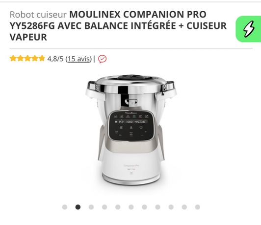 Robot cuiseur companion pro + cuiseur vapeur yy5286fg Moulinex