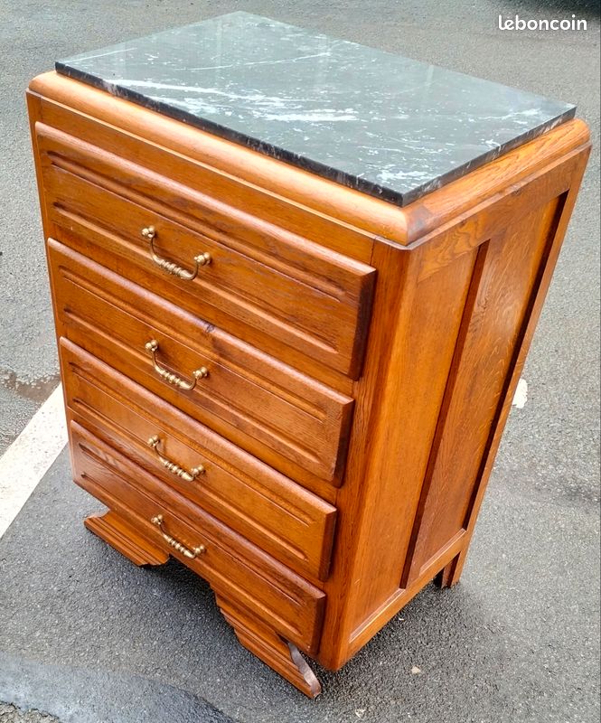 Petite Commode Chiffonnier Vintage – 4 Tiroirs – Bois Marron – Poignées Laiton (occasion)