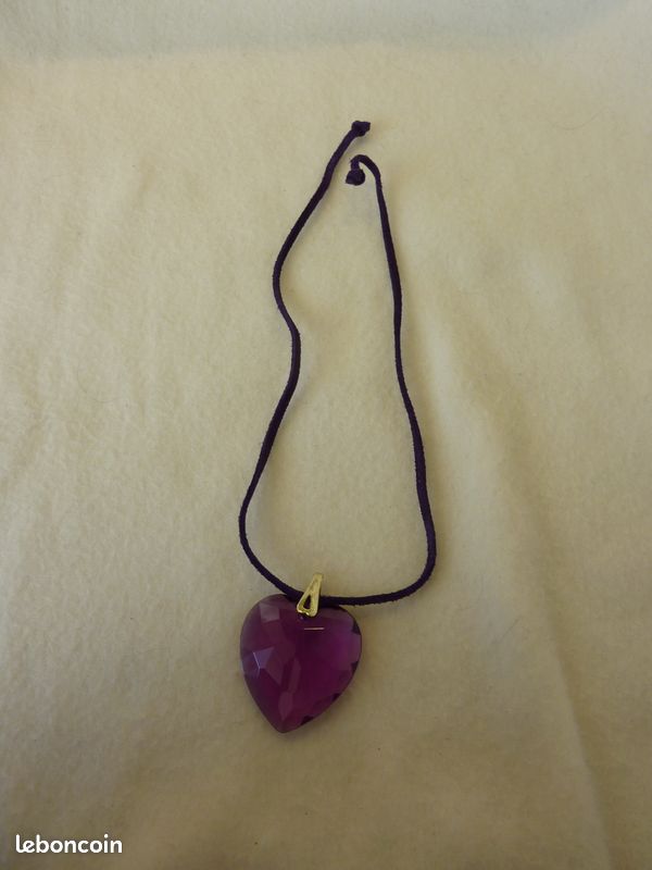 Collier Vintage fantaisie cœur violet (image 2)