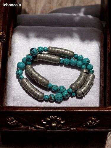 Vintage Bracelet Turquoise Et Métal (image 1)