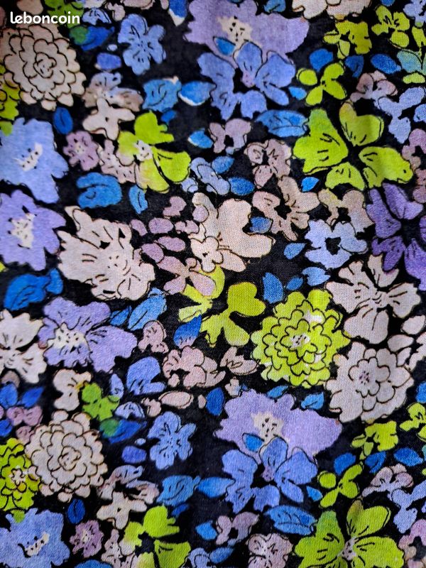 Jupe longue plissée à fleurs lila mauve lavande seventies T34 XS - Vêtements