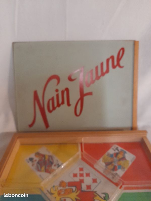 Jeu Ancien Nain Jaune Vintage - Avec Boîte En Bois, Jetons Et Cartes - Occasion