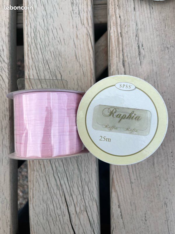 Raphia rose vert et blanc (image 3)