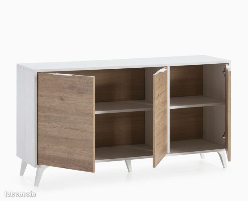 Vend Buffet 3 Portes, Couleur Blanc brossé et Bois (image 2)