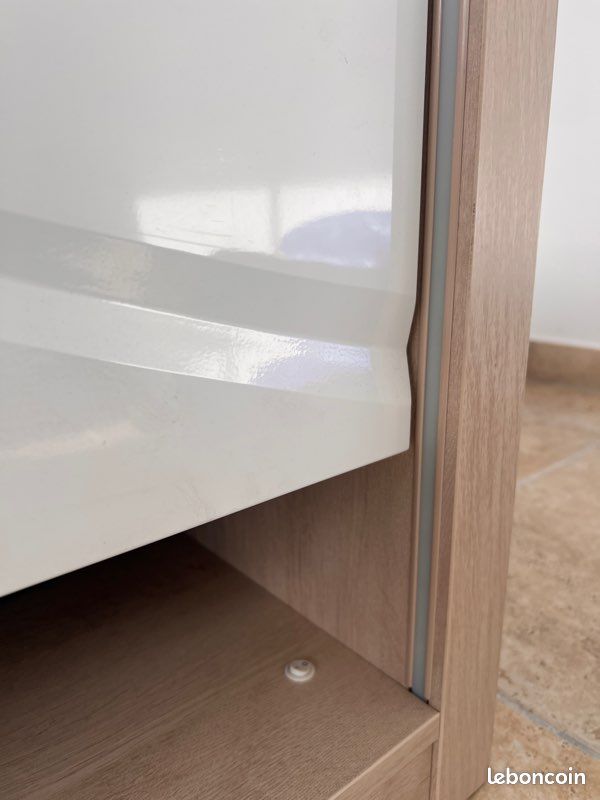 Meuble TV / meuble bas design – blanc laqué & bois – 150 cm (image 5)