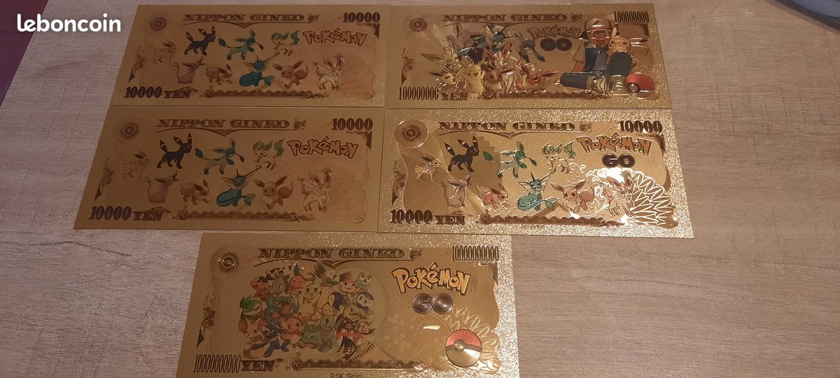 Lot de 5 Billets (10000 yen) couleur or de Pokemon (image 2)