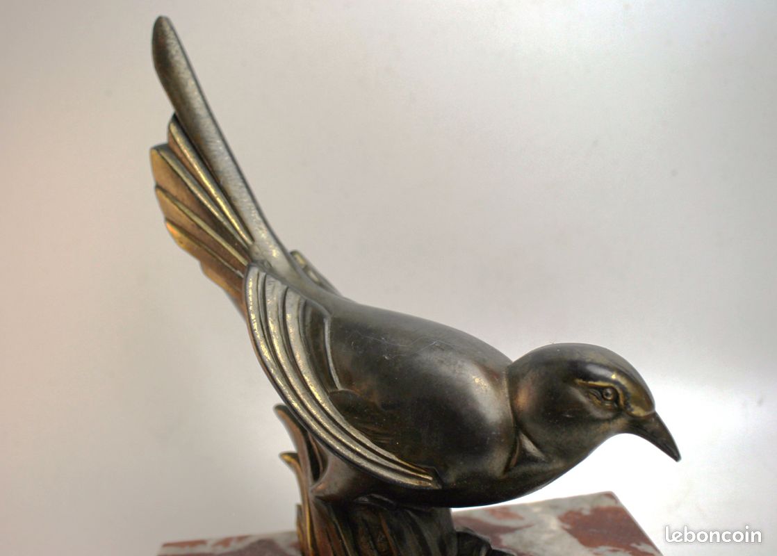 Cendrier ancien en marbre hexagone et oiseau en bronze (image 5)