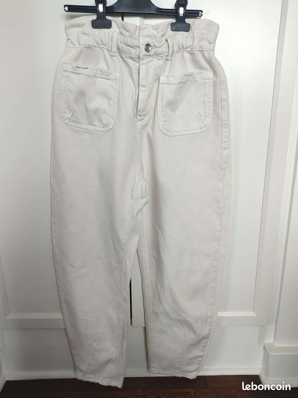 Jean large Zara baggy Paper bag Pantalon taille 36 blanc écru