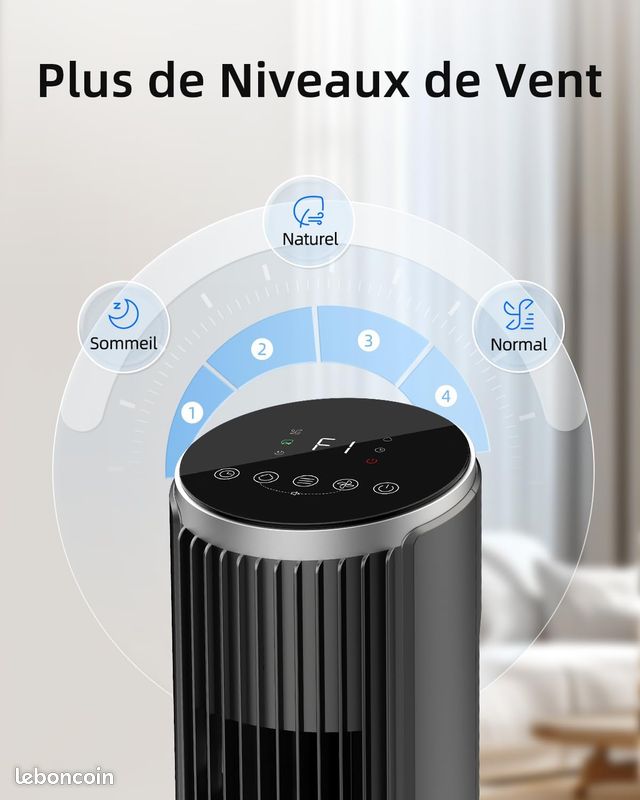 Ventilateur Colonne Sans Lames 100 Cm – Silencieux, Télécommande, Oscillation 60°, Minuterie 12h