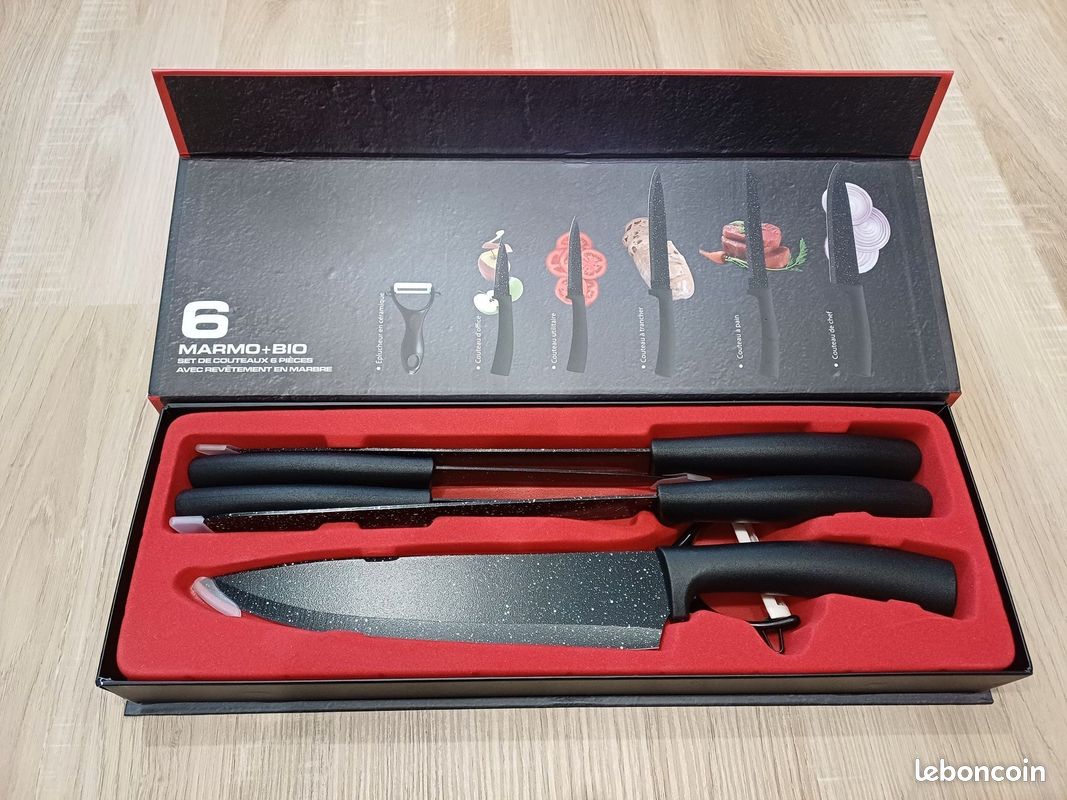 Navaris Couteaux De Cuisine - Lot 5X Couteau Avec Lame En Inox Et 1x Eplucheur Avec Lame En Ceramique Ustensile Pour Viande Pain Fruits Legumes