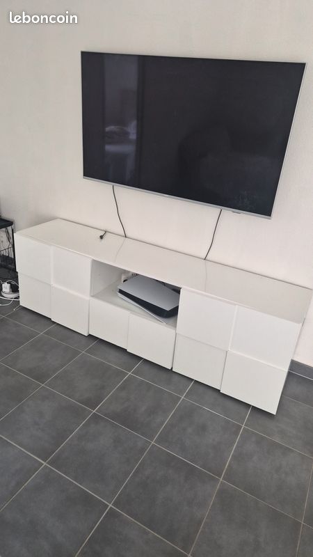 Meuble tv damier blanc laqué (image 1)