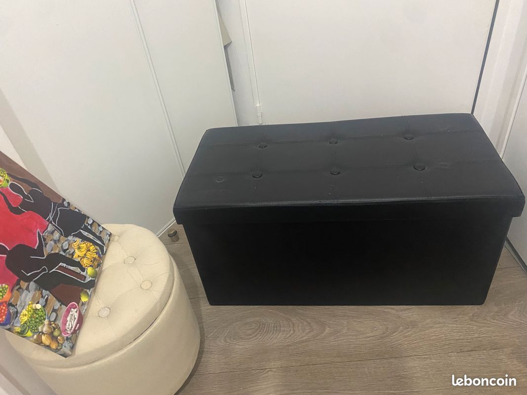 Banc pouf coffre en simili cuir noir (image 1)