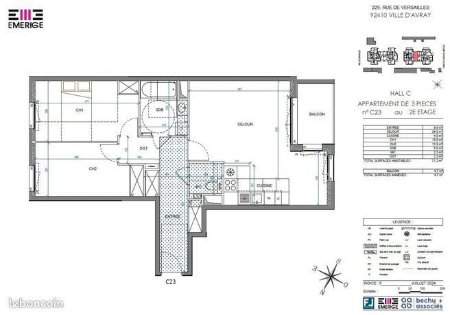 Appartement a louer ville-d'avray - 3 pièce(s) - 76 m2 - Surfyn
