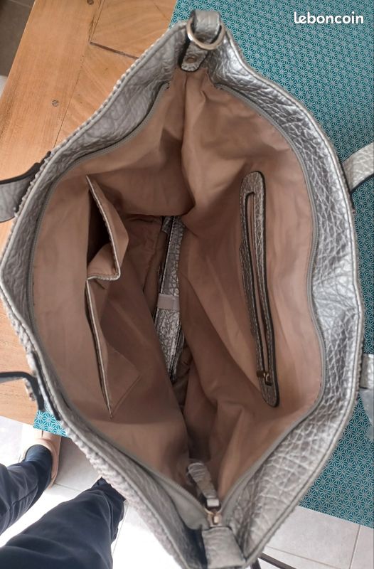 Sac à main toile argenté H34 L44cm (image 3)