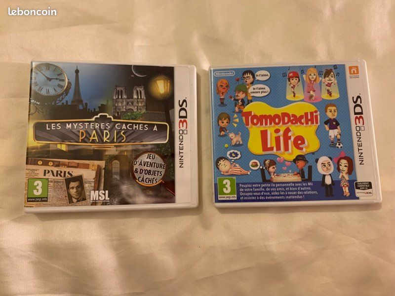 Lot de deux jeux 3DS « TomoDachi Life » et « Les mystères cachés à paris » (image 1)
