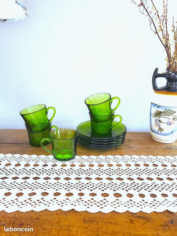 Lot 5 Tasses à Café/Thé Verre Duralex Vintage - Transparent - Très Bon État