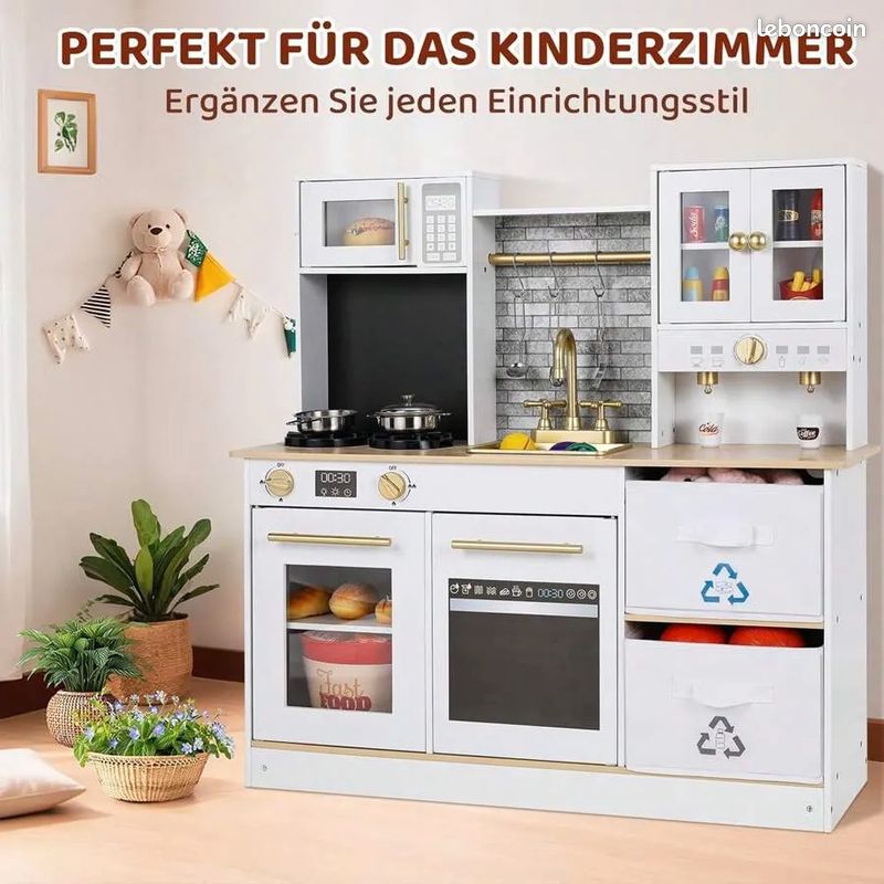 Persönliche Favoriten Cuisine pour enfants en bois 90x30x90 cm, cuisine ludique avec lumière et son, cuisine de poupée en bois pour enfants, cuisines pour enfants, avec accessoires de cuisine (image 2)