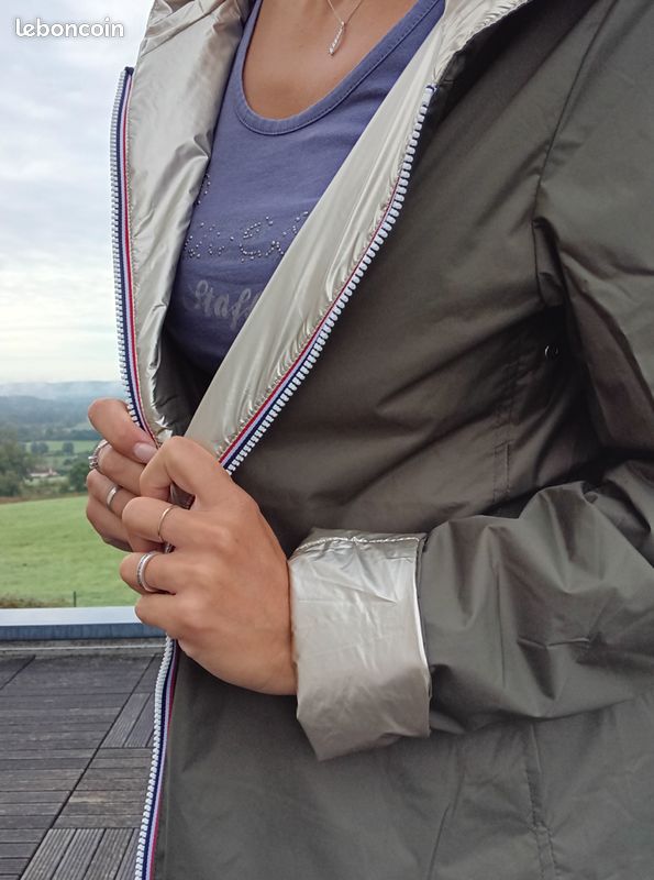 Manteau Laura Jo court réversible imperméable kaki doré (image 2)
