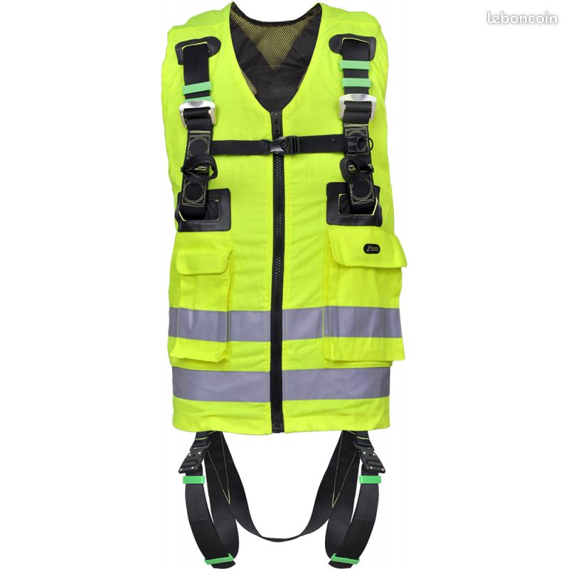 Harnais antichute XL neuf intégré dans un gilet de travail haute visibilité ajustable aux épaules, cuisses et gilet (image 1)