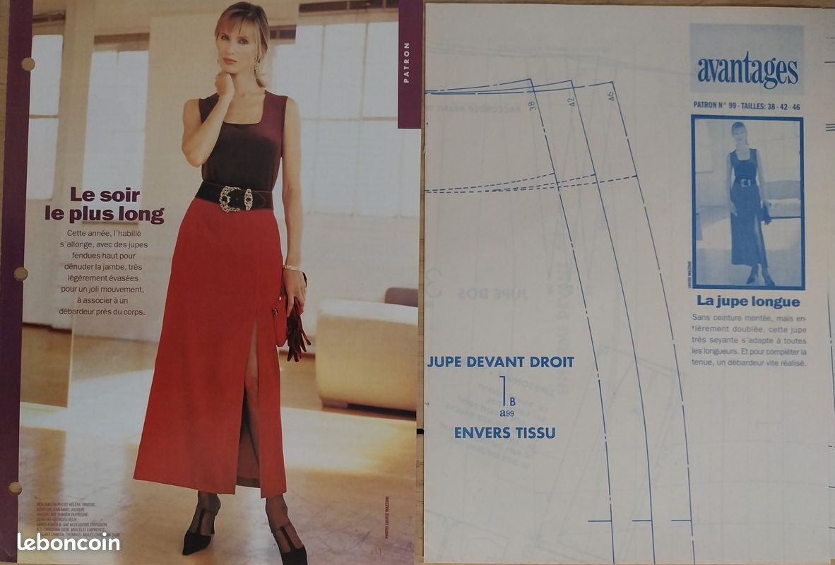 Patron de couture Jupe longue fendue T 38 A 46 (image 1)