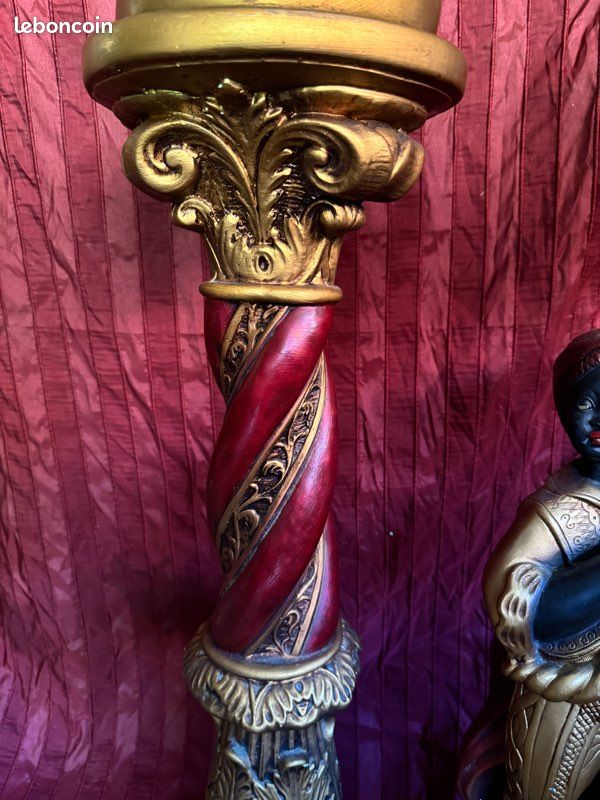 Paire de statuettes / Torchères style Vénitien en plâtre – 94 cm & 1m74 (avec colonne) (image 9)