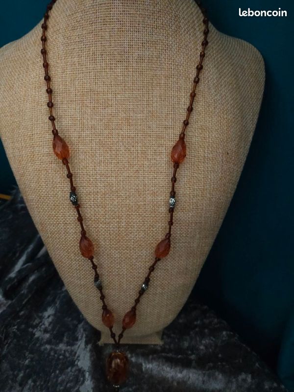 Long Collier Vintage 106 Cm - Perles Plastique Jaune Marbré - Années 90 - 153 Grammes