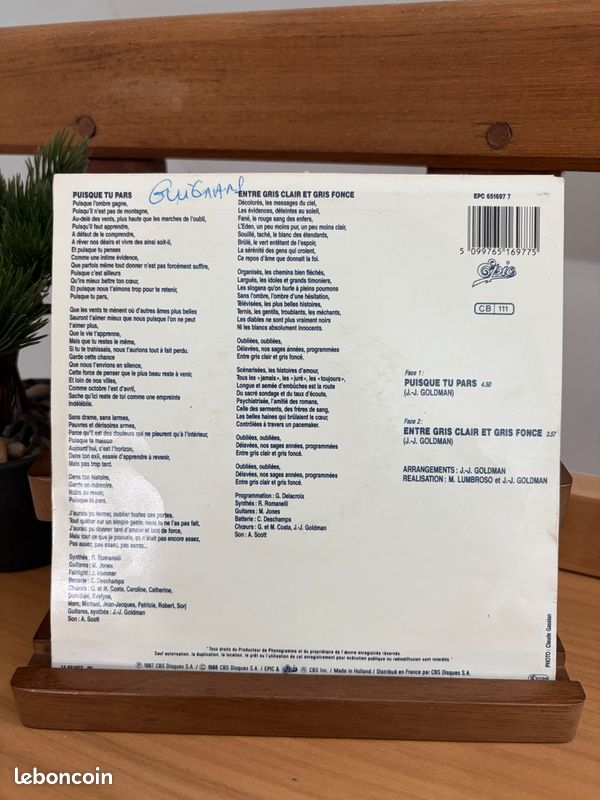 Jean jacques goldman - puisque tu pars - vinyle 45 tours (image 2)