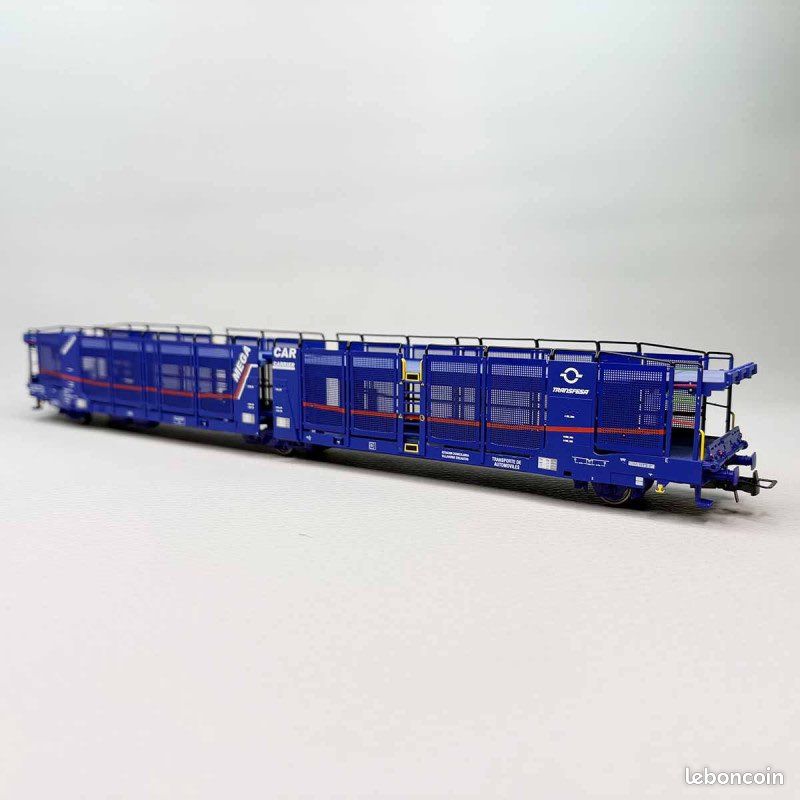 HO - Wagon porte auto à 3 essieux Laeks, Mega Car Carrier, Transfesa / Hispanauto, livrée bleu - HJ6316 - JOUEF - SNCF - Modélisme