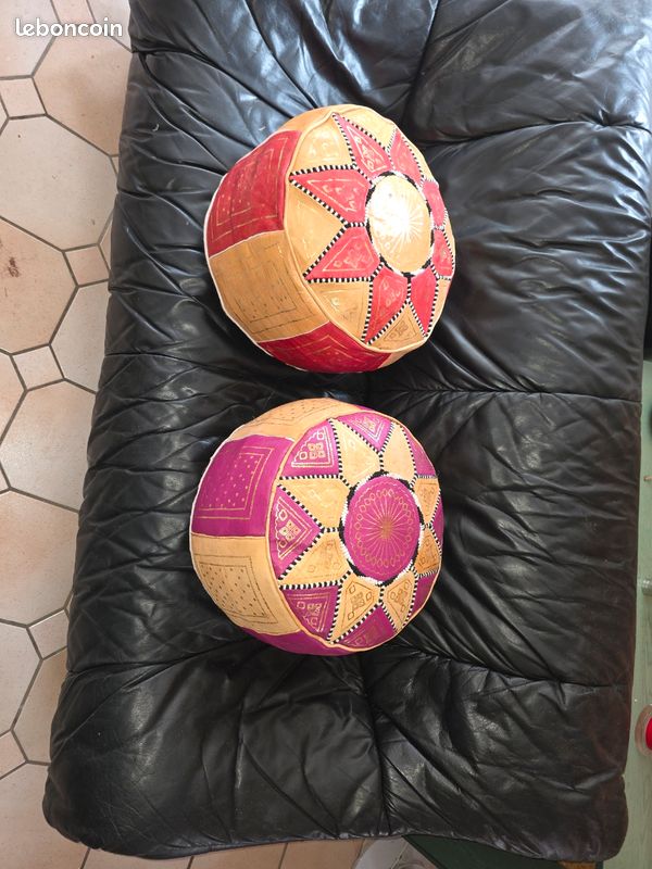 Poufs en cuir assortis x2 (image 2)