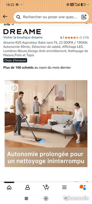 Dreame R20 Slim Aspirateur Balai Sans Fil, 24 KPa, Puissante De 190AW 90min Ecran Led Compartiment A Poussiere De 05l 92642787 Dreame R20 Slim Aspirateur Balai Sans Fil, 24 KPa, Puissante De 190AW 90min Ecran Led Compartiment A Poussiere De 05l 92642787