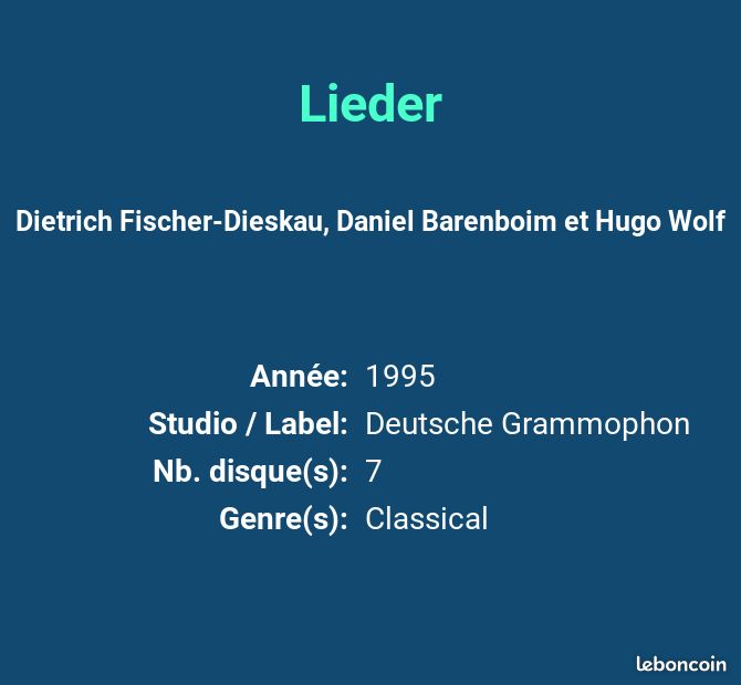 Lieder - Dietrich Fischer-Dieskau, Daniel Barenboim et Hugo Wolf (image 2)