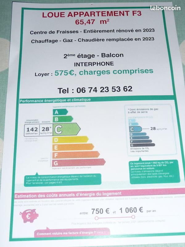Appartement 3 pièces 65 m² · à Fraisses · 65,5 m² · 575 €/mois