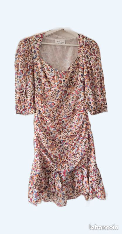 Robe courte Kildi blanc cassé et bleu Isabel Marant Etoile en solde