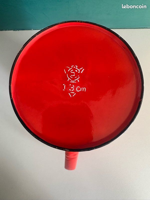 Ancienne cafetière / théière en tôle émaillée rouge – style vintage (image 8)