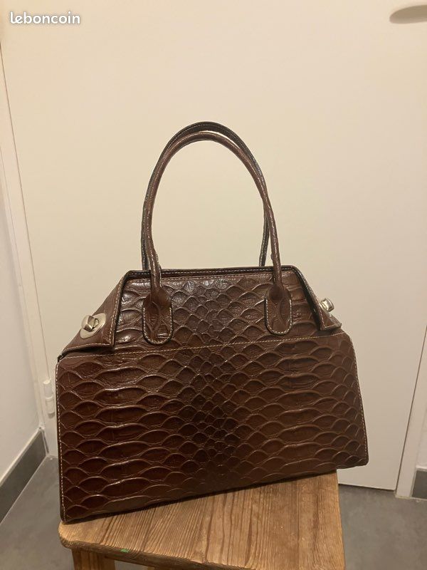 Petit Sac à Main En Cuir Imitation Lézard Des Sables - Travail Artisanal - Occasion