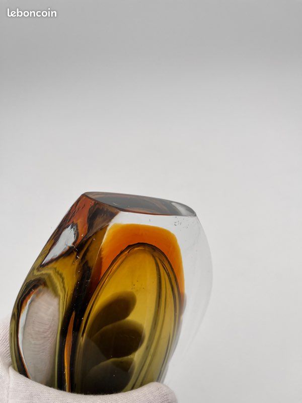 Vase Sommerso Flavio Poli Seguso Murano Verre Vert Ambre 1950 (image 14)