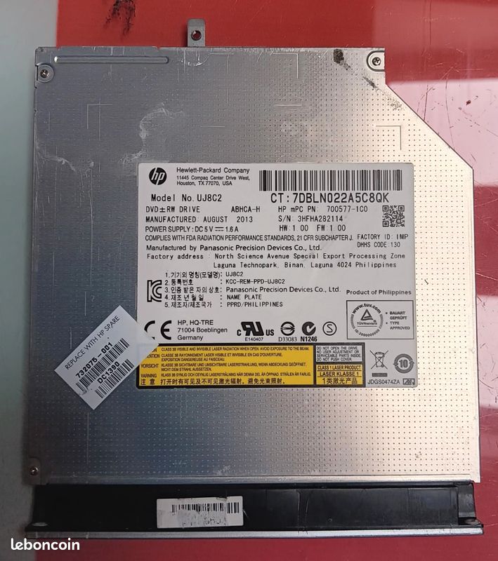 Lecteur Graveur DVD HP model UJ8C2 (image 1)