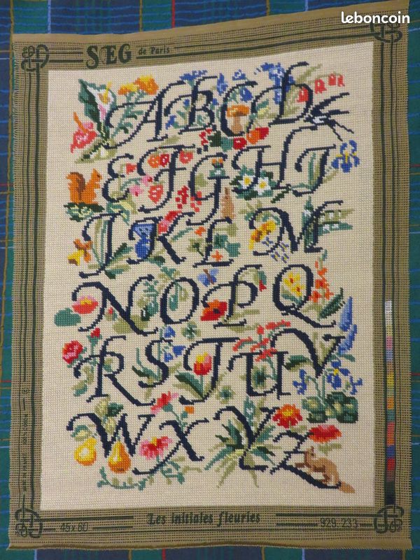 Coussin Tapisserie Alphabet – Style Shabby Chic Vintage – Déco 90’s – Coussin Sans Marque, état Correct