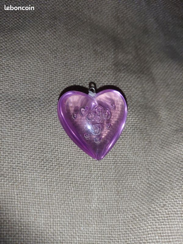 Pendentif grand coeur couleur parme translucide à bulle Vintage (image 6)