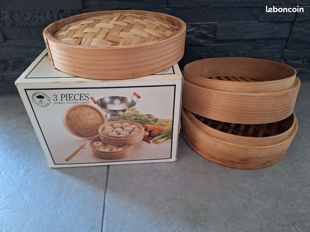 Panier Vapeur En Bambou BlauKe 25cm - 2 Étages Avec Couvercle, 50 Papiers De Cire, Baguettes Et Pince - Pour Cuisine Asiatique Saine